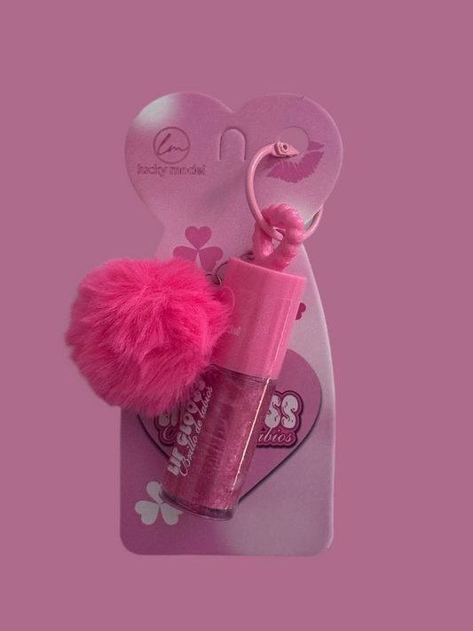 Lip Gloss + Fluffy Ball Charm